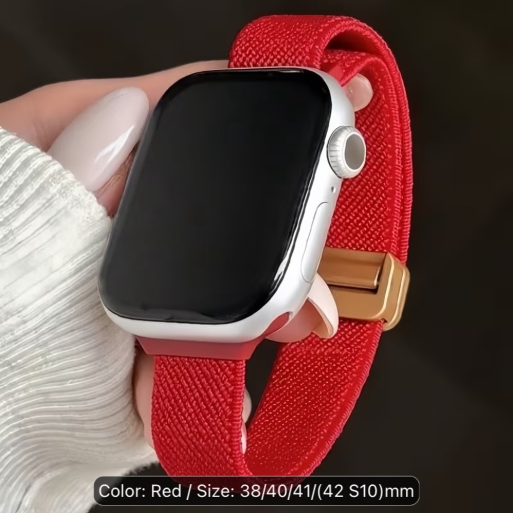 Red adjustable length smart Watch Band with Gold Clasp